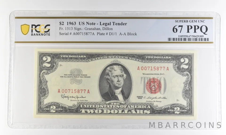 1963 $2 Legal Tender Red Seal Fr#1513 Superb Gem Unc 67 PPQ PCGS a4375