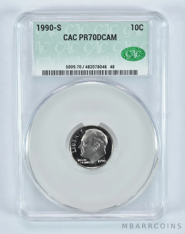 1990-S Roosevelt Dime PR70 DCAM CAC CACg