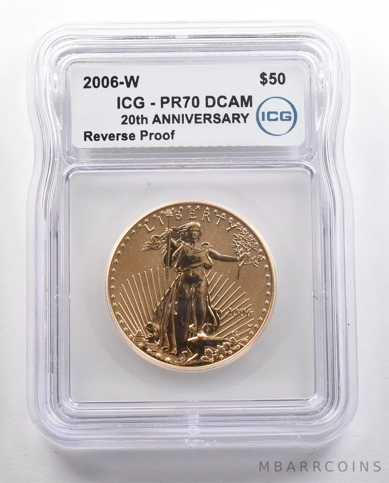 2006-W $50 American Gold Eagle 1 Oz Gold Reverse Proof PR70 DCAM ICG *4392