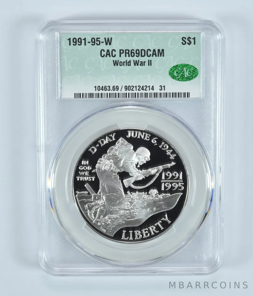 1991-95-W World War II Commemorative Silver Dollar PR69 DCAM CAC CACg