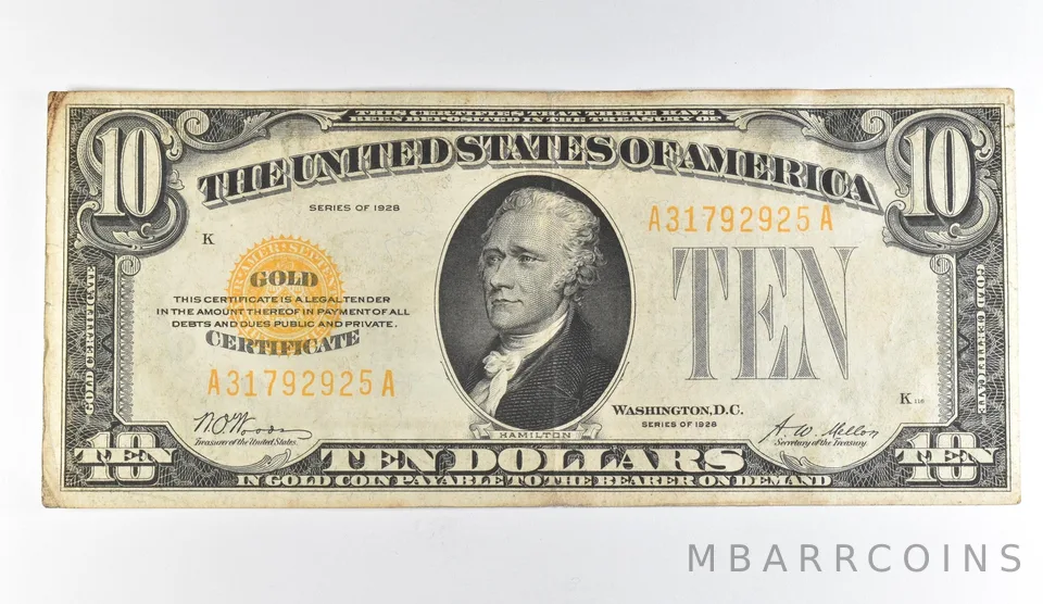 1928 $10 Gold Certificate Yellow Seal *1691