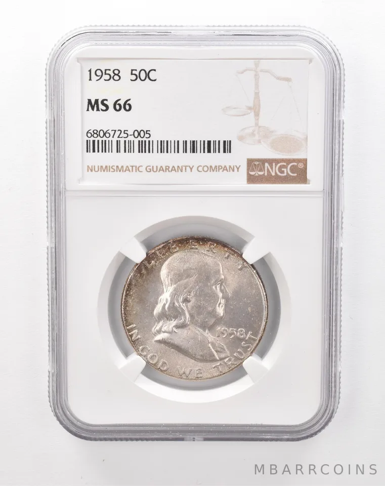 1958 Franklin Half Dollar MS66 NGC - Beautiful Tone *0610