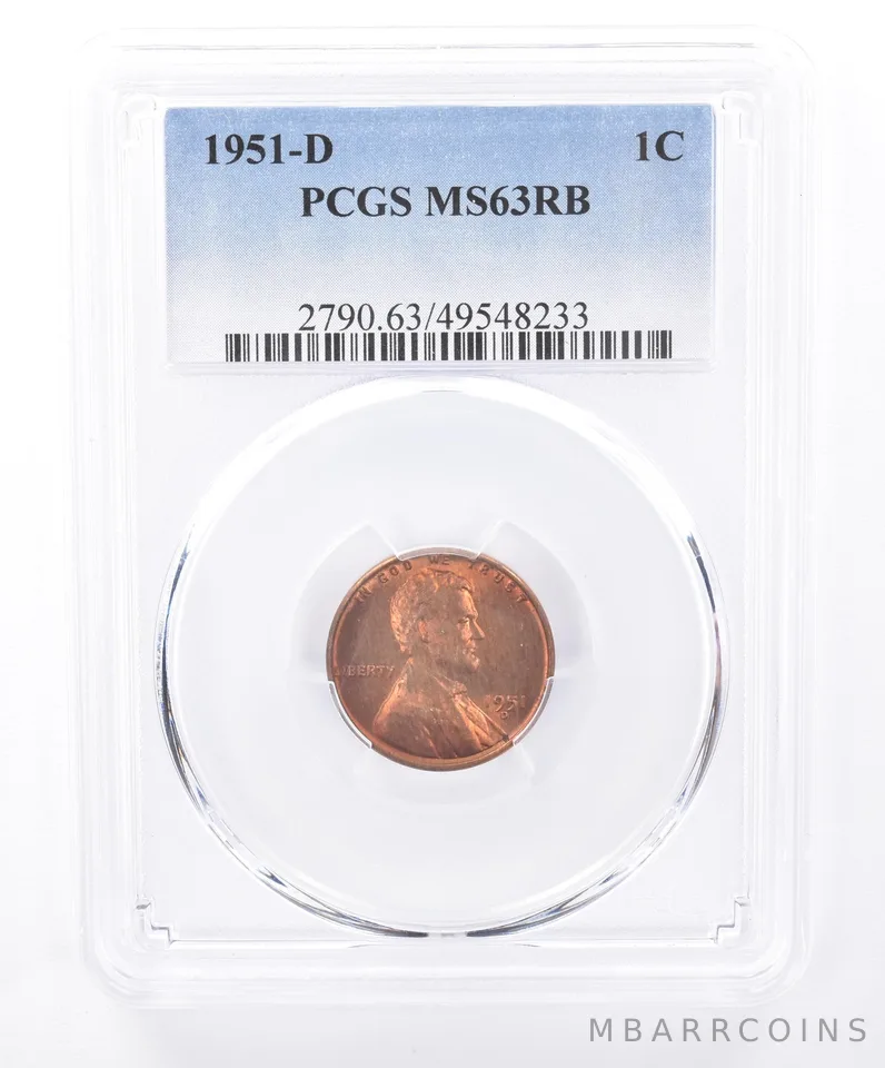 1951-D Lincoln Wheat Cent MS63 RB PCGS Beautiful Tone *9322