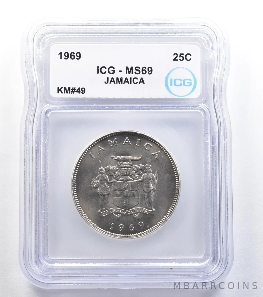 1969 Jamaica 25 Cents KM#49 MS69 ICG a7973