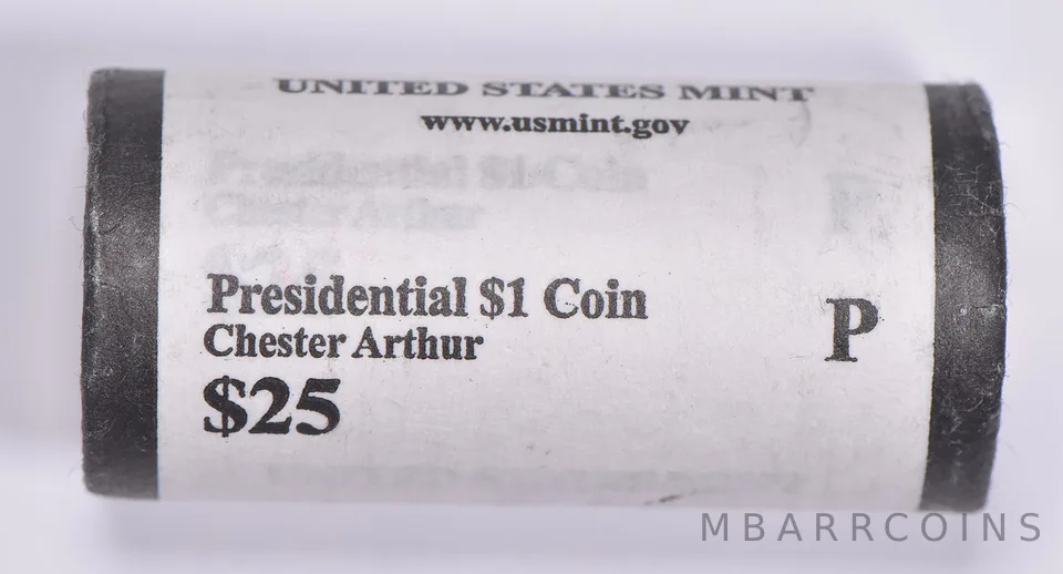 2012-P Chester Arthur Presidential $1 Coin Roll $25 Unc US Mint BU