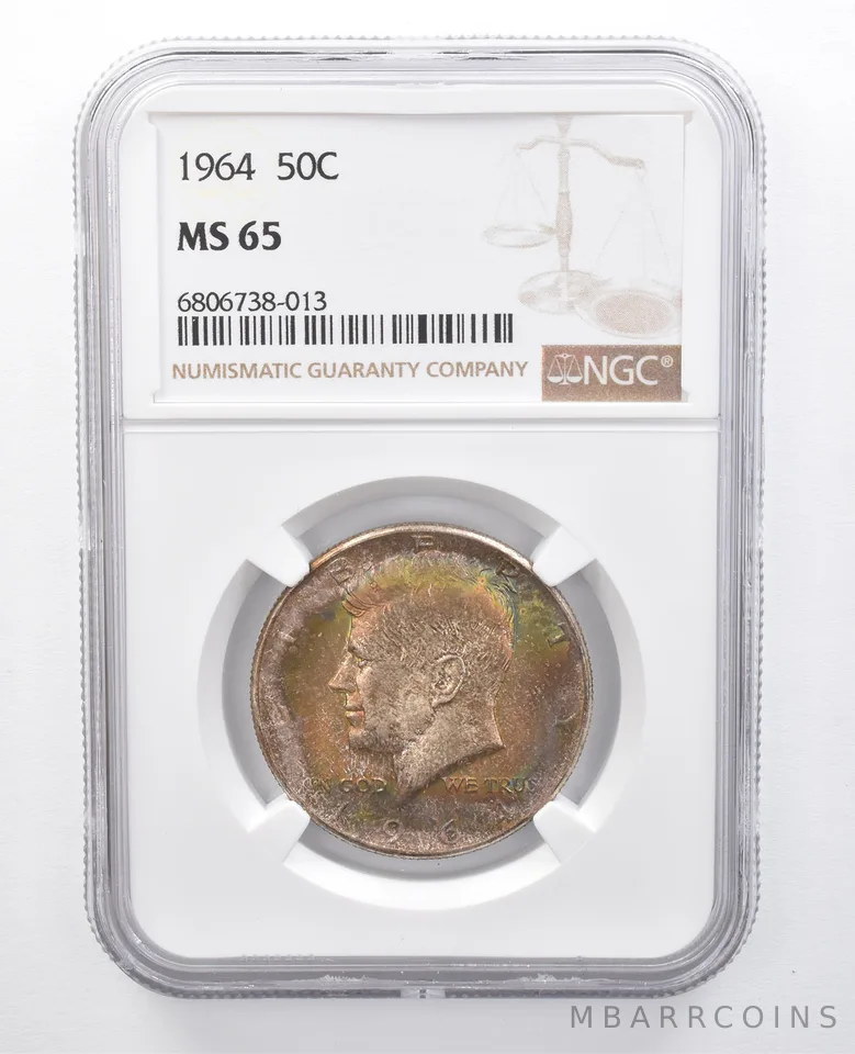 1964 Kennedy Half Dollar MS65 NGC Rainbow Tone *7674