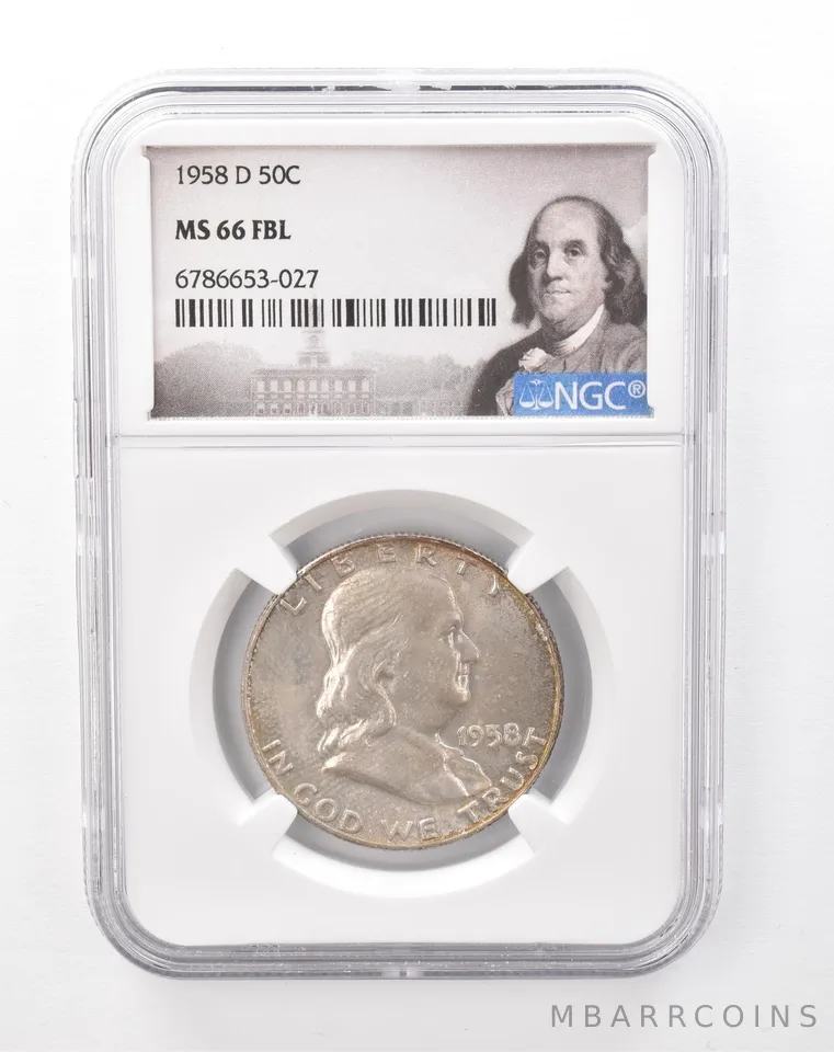 1958-D Franklin Half Dollar MS66 FBL NGC Beautiful Mint Set Tone *6761