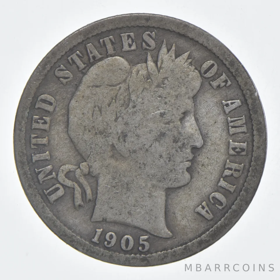 1905-S Barber Dime 90% Silver VG Condition
