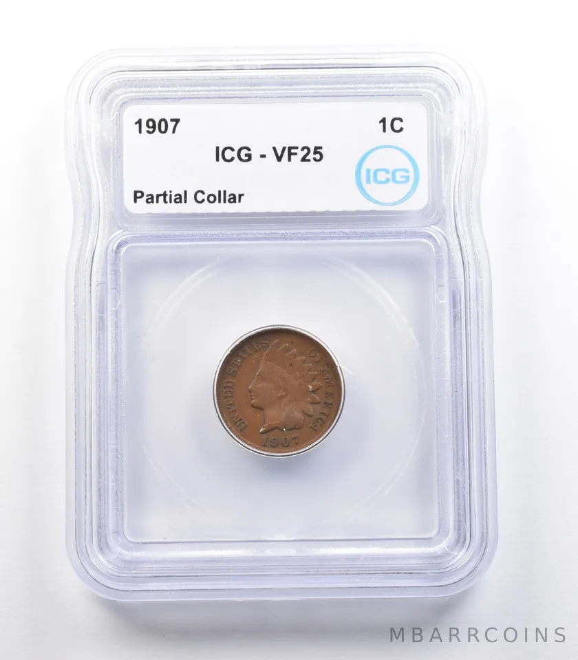1907 Indian Head Cent Mint Error Partial Collar VF25 ICG *2289