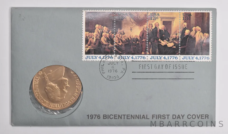 1776-1976 Bicentennial American Revolution US Mint Medal Coin Stamp Cover