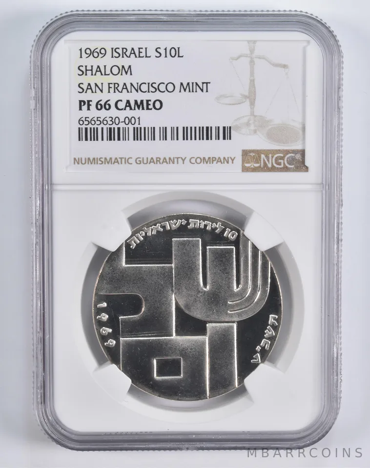 1969 Israel S10L Shalom San Fran Mint 10 Lirot PF66 CAM NGC