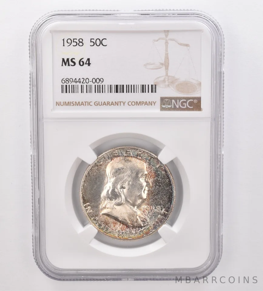 1958 Franklin Half Dollar MS64 NGC Beautiful Tone *9898