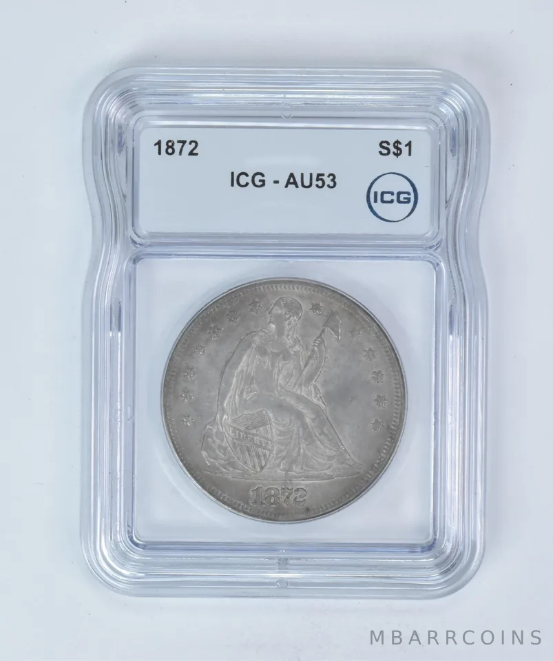 1872 Seated Liberty Trade Dollar AU53 ICG Beautiful Tone *5885