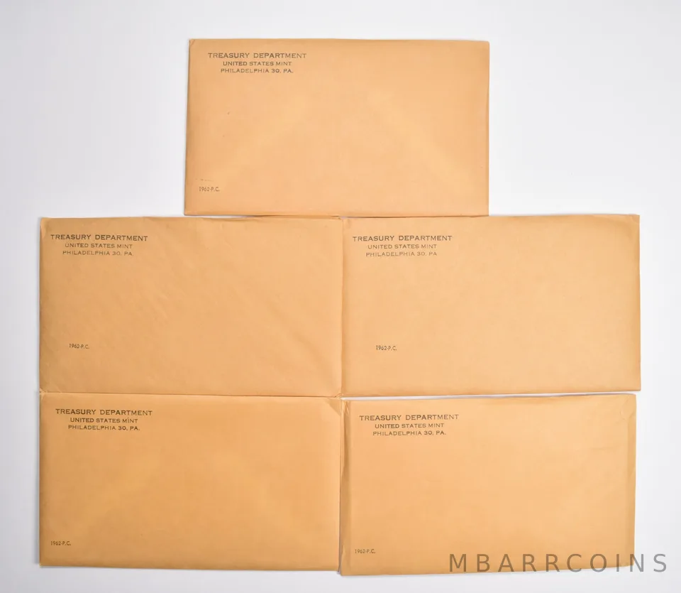 Lot (5) OGP 1962 US Mint Proof Set Envelopes - Empty - NO COINS