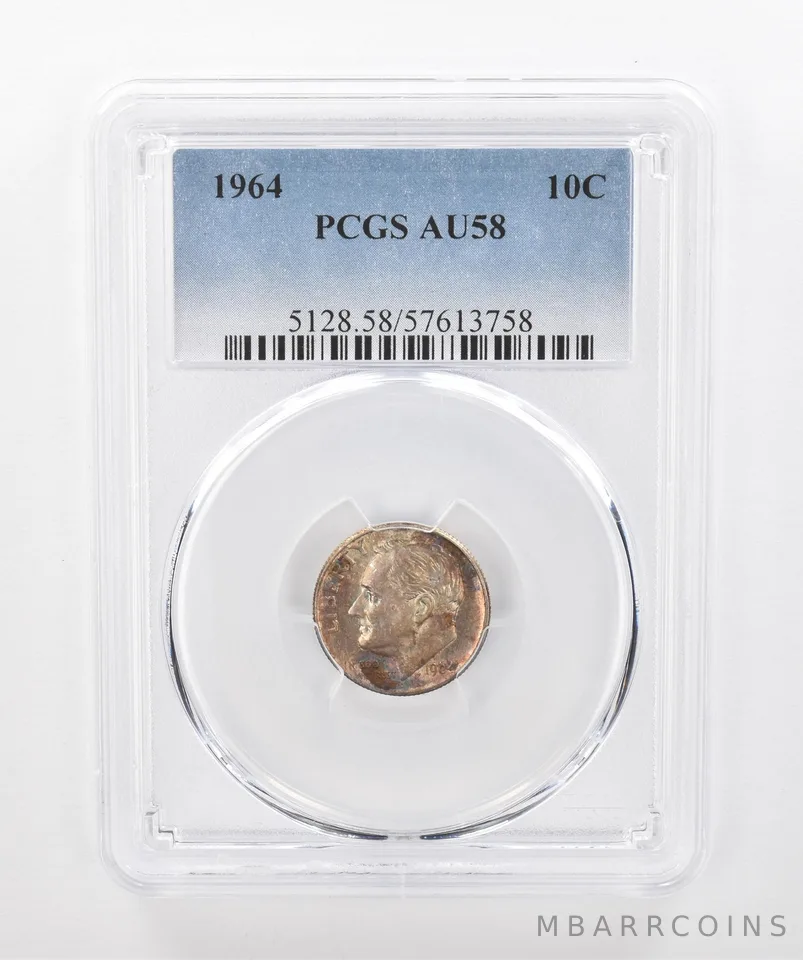 1964 Roosevelt Dime AU58 PCGS Beautiful Tone *1549