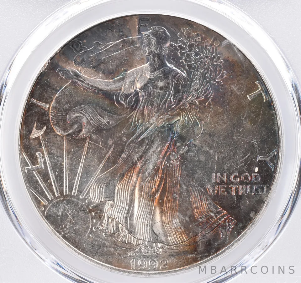 1992 American Silver Eagle MS60 PCGS Beautiful Tone *1537