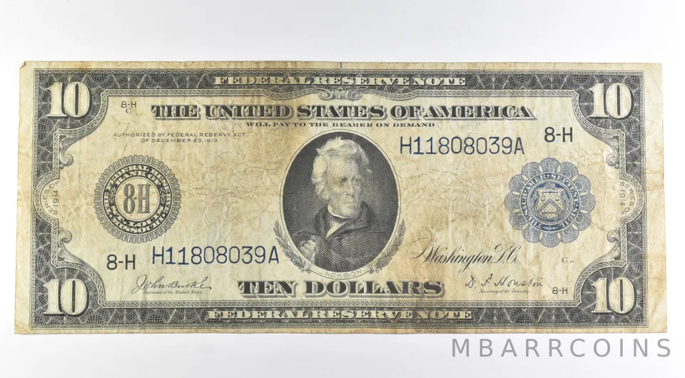 1914 $10 US FRN Large Note Blue Seal FR#934 *8486