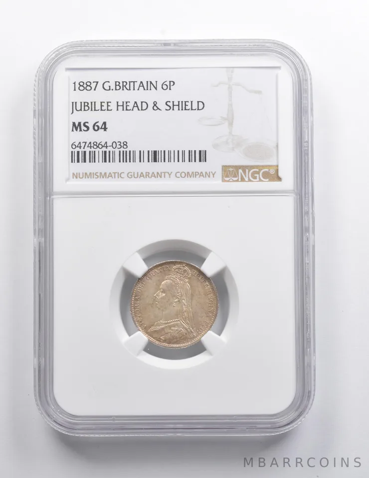MS64 1887 Great Britain 6 Pence Jubilee Head & Shield NGC *7424