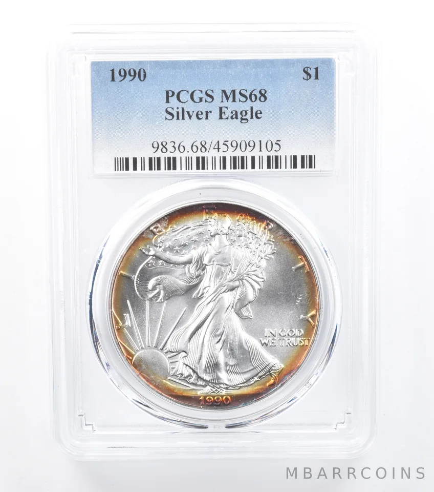 1990 American Silver Eagle MS68 PCGS Peripheral Tone *7716