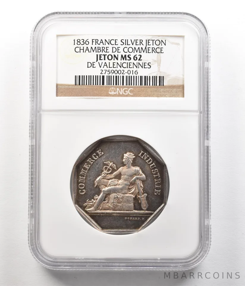 1836 France Silver Jeton Chambre De Commerce De Valenciennes MS62 NGC *4951
