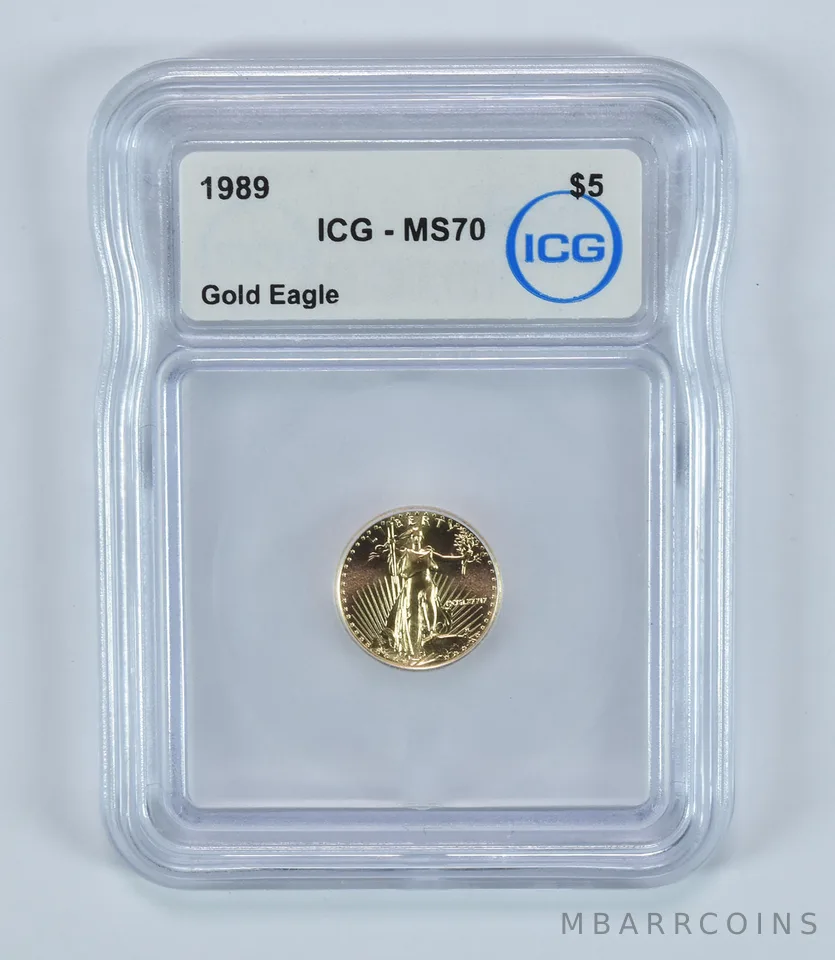 1989 $5 American Gold Eagle 1/10 Oz Gold MS70 ICG