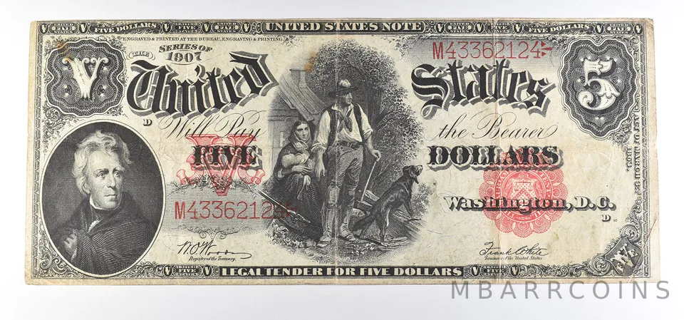 1907 $5 Woodchopper Legal Tender Large Note Red Seal FR#92 *0779