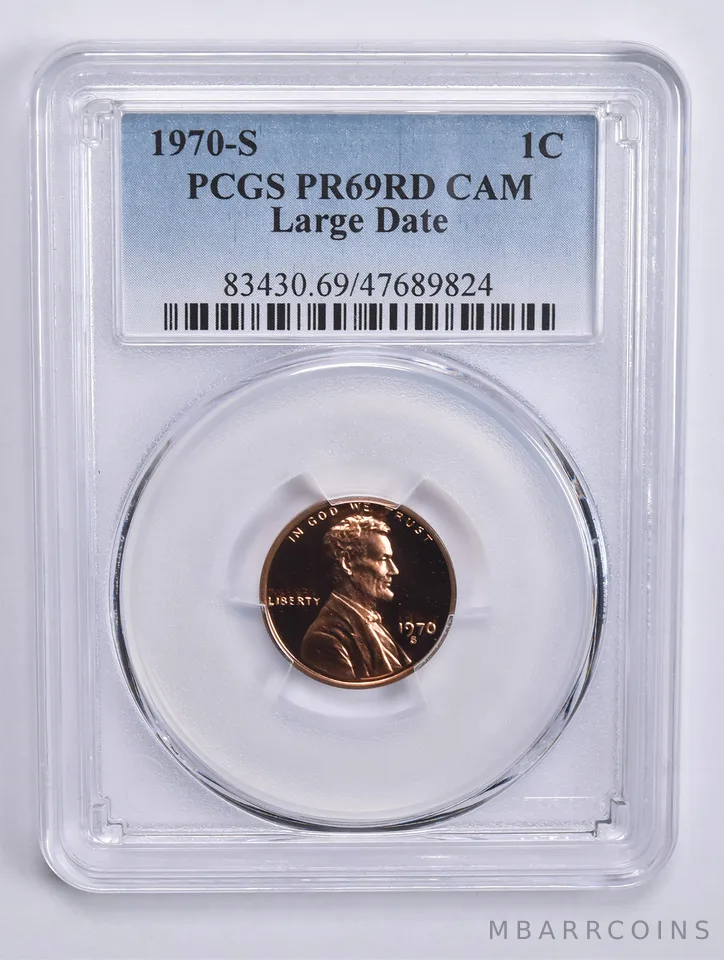 1970-S Lincoln Memorial Cent Large Date PR69 RD CAM PCGS Blue Lbl