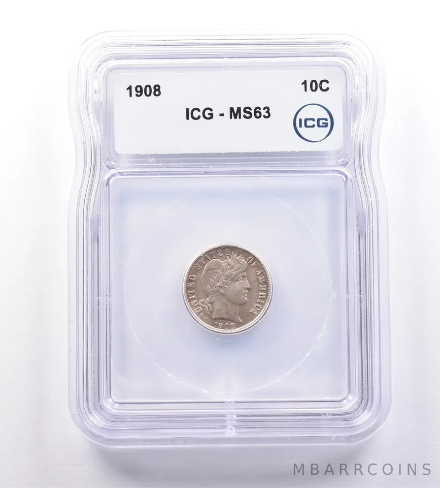 1908 Barber Dime MS63 ICG *9239