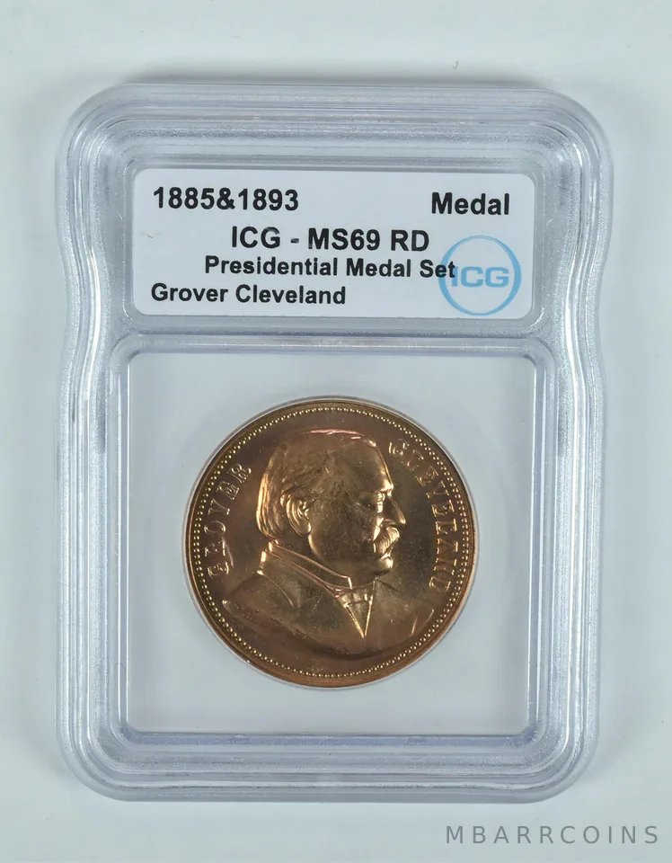 (1885 & 1893) Presidential Medal Set Grover Cleveland MS69 RD ICG