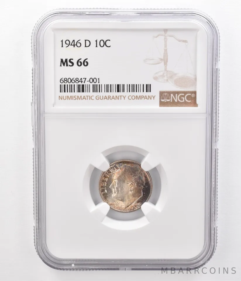 1946-D Roosevelt Dime MS66 NGC Beautifully Toned *8594