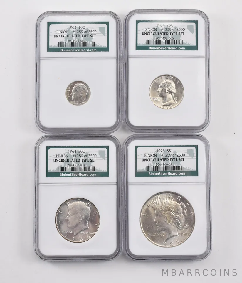 Lot (4) 1923/1963/ Peace Dollar/Half/Quarter/Dime Binion UNC Type Set NGC *3490