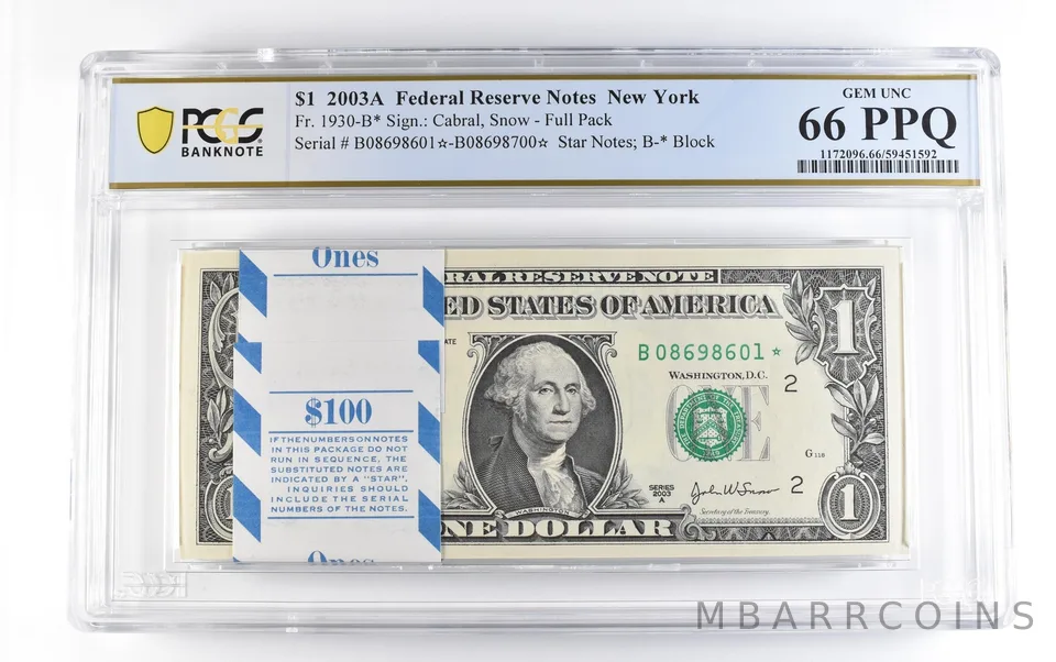2003 A $1 New York NY FRN Fr#1930-B* Star Notes Full Pack Unc 66 PPQ PCGS *1701