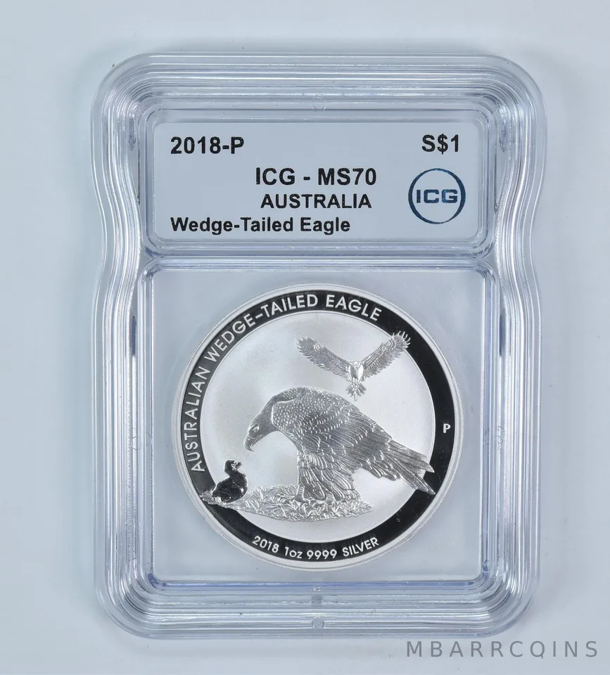 2018 P Australia 1 Dollar Silver Wedge-Tailed Eagle 1 Oz MS70 ICG