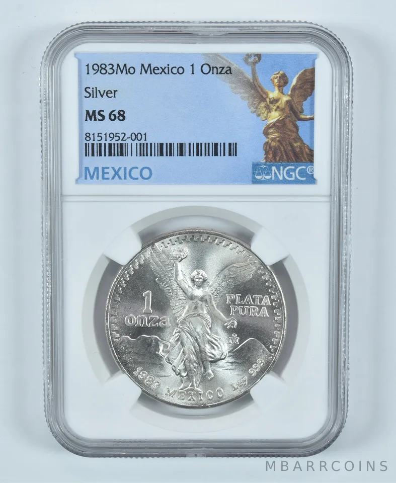 1983 Mo Mexico 1 Onza Silver Libertad MS68 NGC Mexico Label