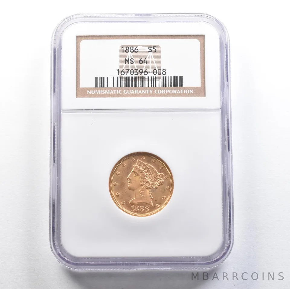 1886 $5 Liberty Head Gold Half Eagle MS64 NGC PQ *7638