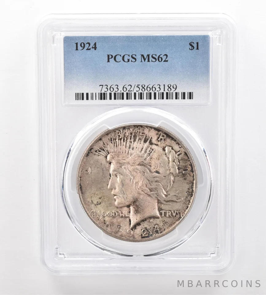 1924 Peace Silver Dollar MS62 PCGS Beautiful Tone *7449
