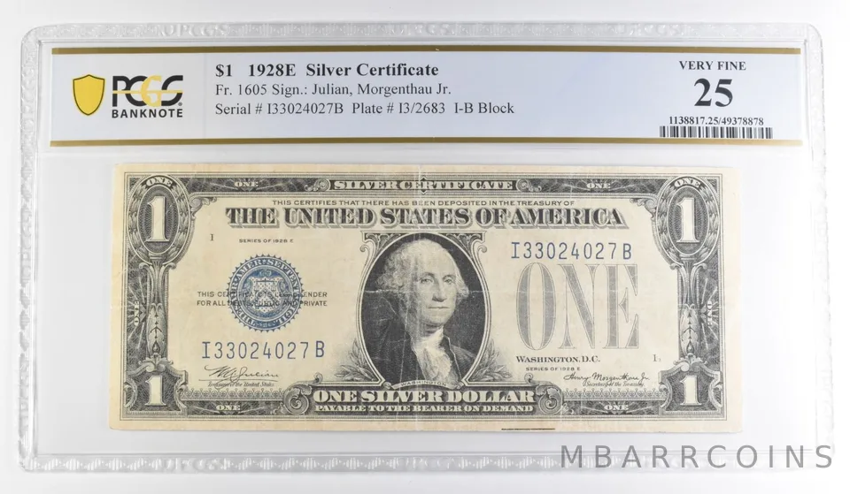1928 E $1 Silver Certificate Fr#1605 Very Fine 25 PCGS *2723