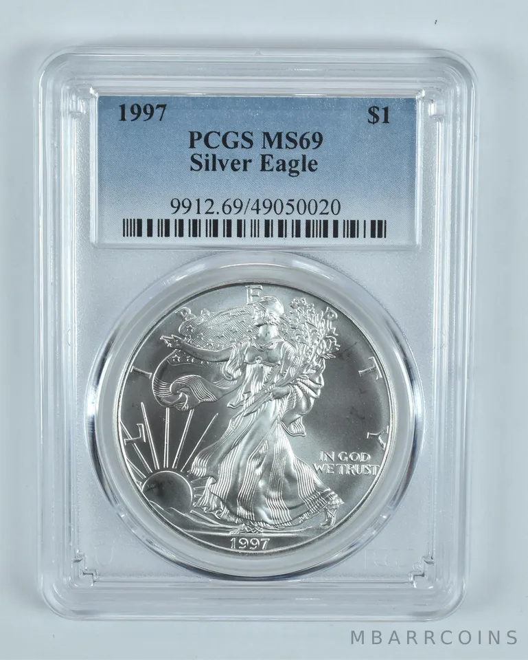 1997 American Silver Eagle 1 Oz MS69 PCGS Blue Label