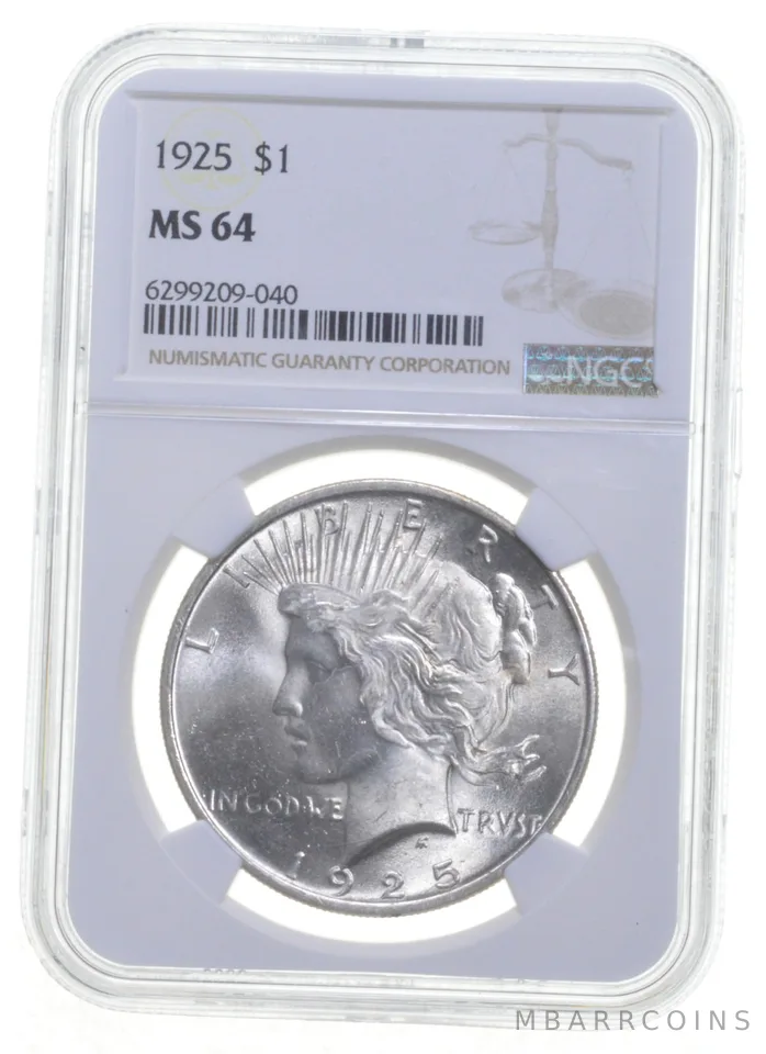 1925 Peace Silver Dollar MS64 NGC Brown Label
