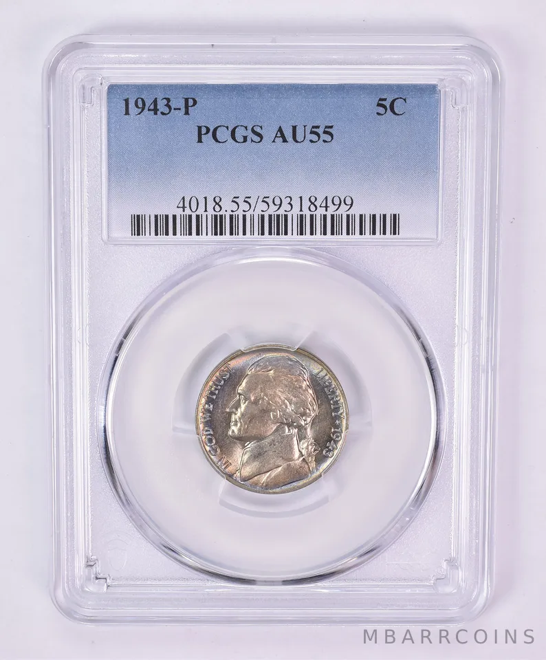 1943-P Jefferson Nickel AU55 PCGS Beautiful Tone *1170
