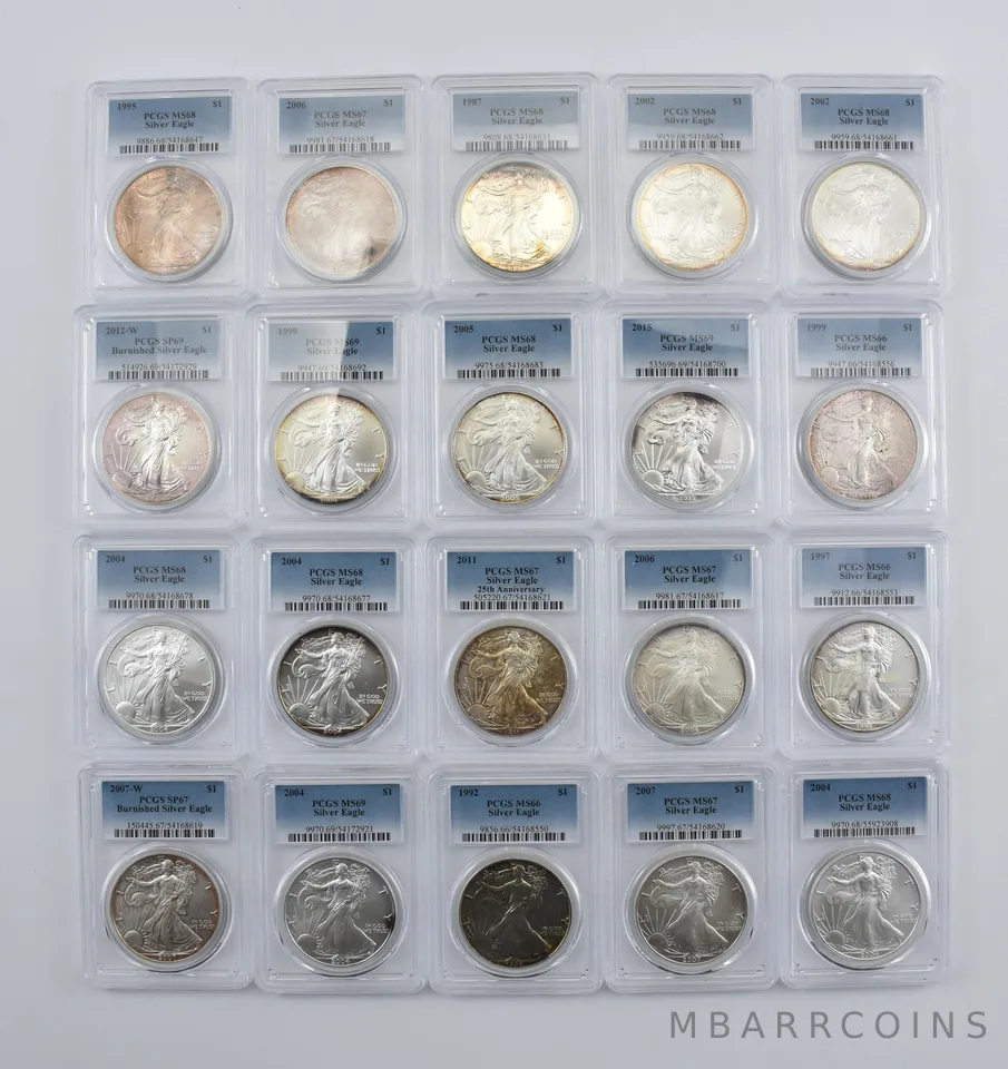 Lot (20) Nice Tone American Silver Eagle PCGS Holder *1987