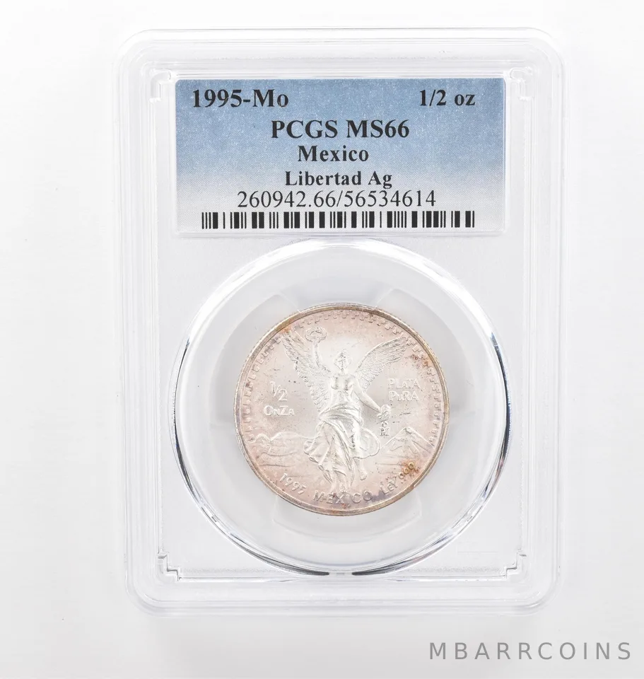 1995 Mo Mexico 1/2 Onza Silver Libertad MS66 PCGS Beautiful Tone *2134