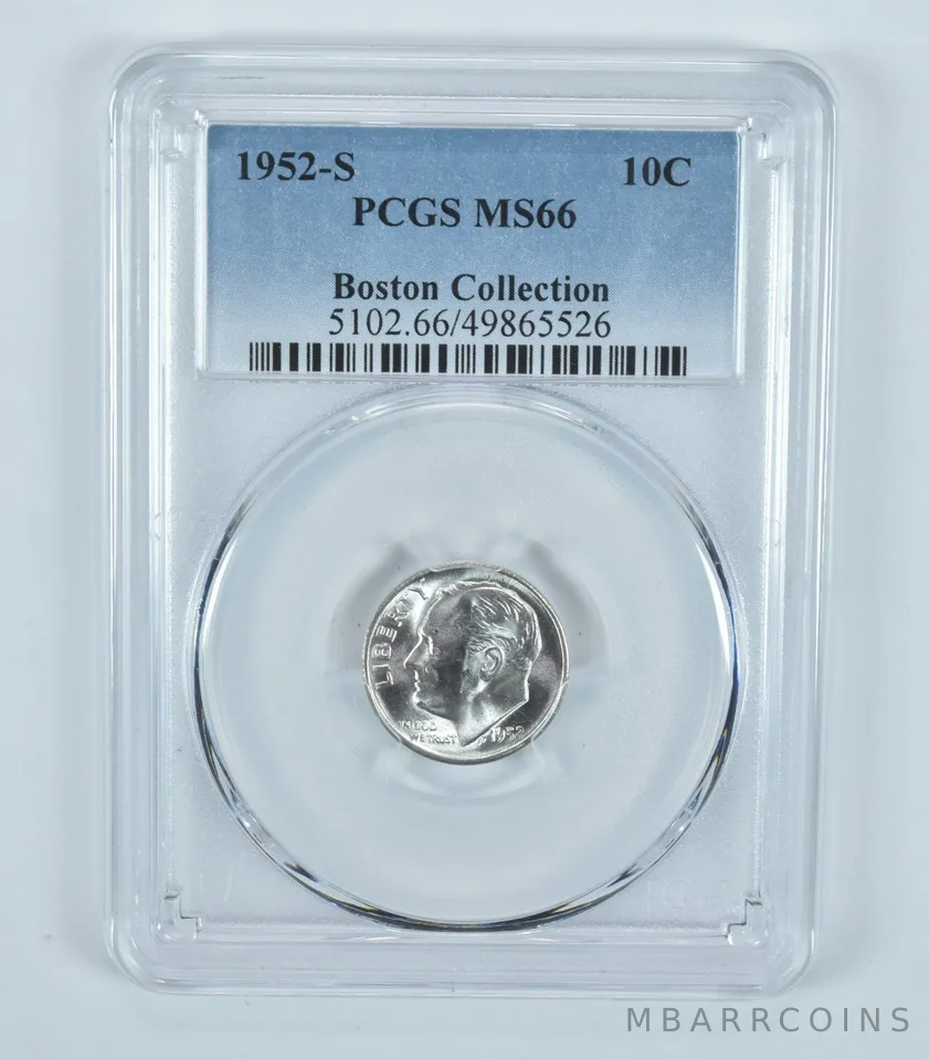 1952-S Roosevelt Dime Boston Collection MS66 PCGS Blue Label