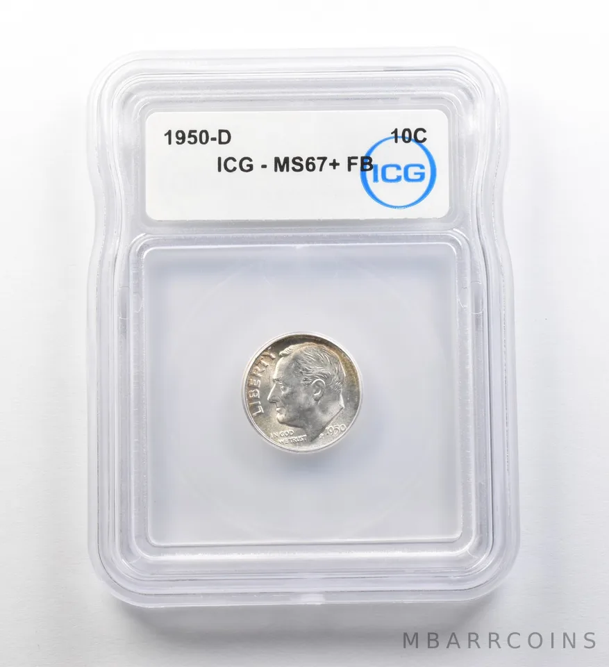 1950-D Roosevelt Dime MS67+ FB ICG *8222