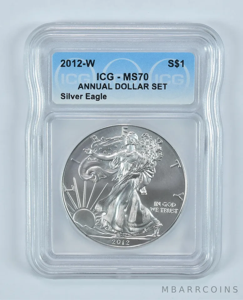 2012-W Burnished Silver Eagle Annual Dollar Set MS70 ICG