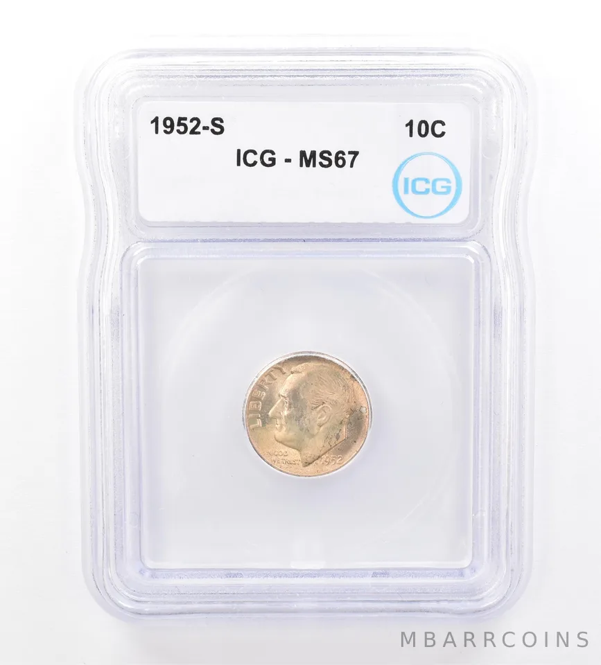 1952-S Roosevelt Dime MS67 ICG Beautiful Tone a1603