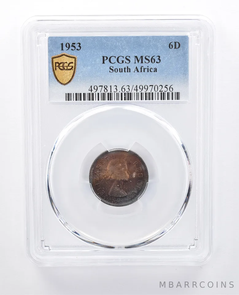 1953 South Africa 6 Pence MS63 PCGS Beautiful Tone *7986