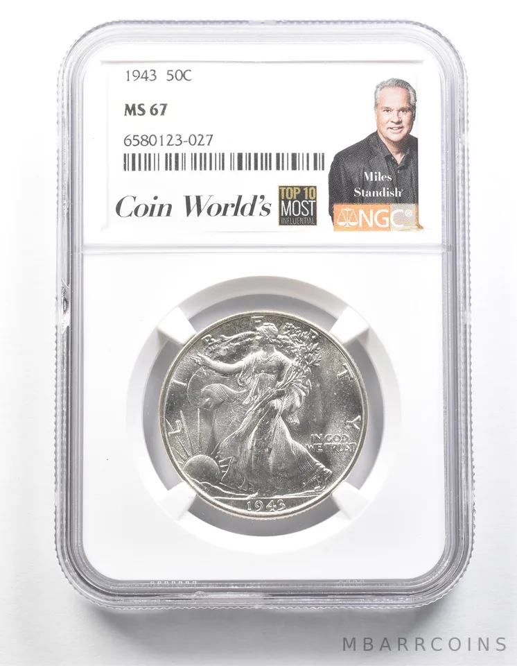 1943 Walking Liberty Half Dollar Miles Standish MS67 NGC a1374