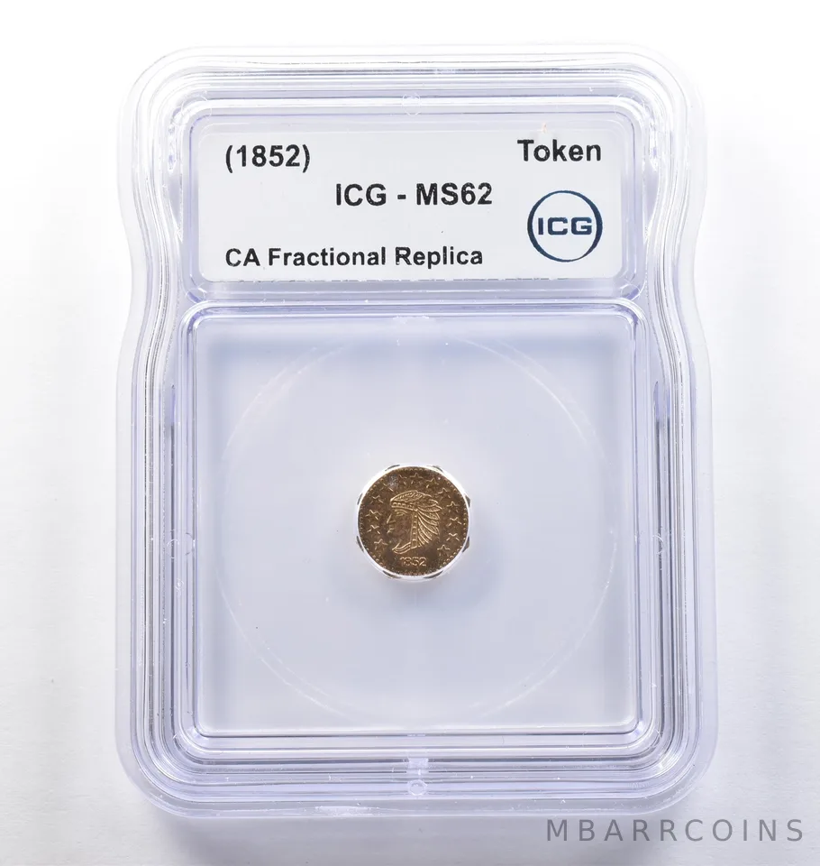(1852) CA Fractional Gold Style Token Indian Head 1/2 Dollar MS62 ICG *3824