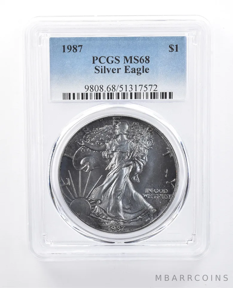 1987 American Silver Eagle MS68 PCGS Dark Blue Tone *8161